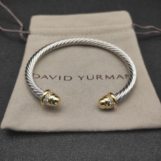 Klasična Ženska narukvica-prirubnica David Yurman od srebra sa Žutim Zlata 18k, Zlatne Kupole i dijamantima 5 mm