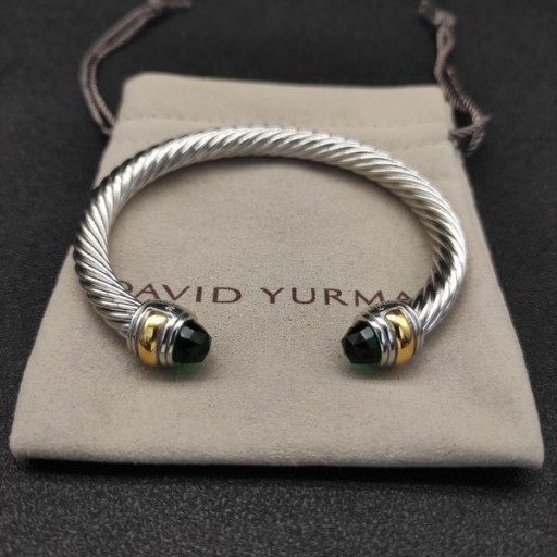 Ženski Klasični narukvica-prirubnica David Yurman od Srebra sa Žutim 18 Karatnog Zlata i smaragda 7 mm