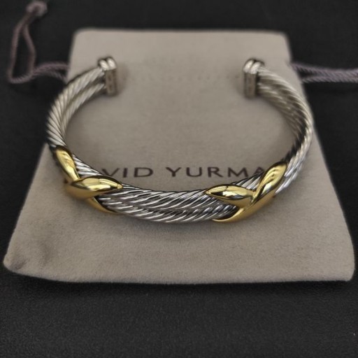 David Yurman Ženska Narukvica-Prirubnica Petite Helena Classic Cable Station od Srebra s 18-Karatnog Žutog Zlata 10 mm