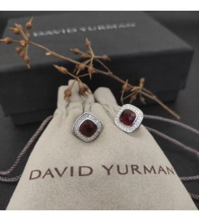 Naušnice-roze David Yurman Albion od srebra s Crvenim Хрусталем i dijamantima 7 mm