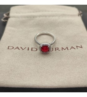 Prsten David Yurman Petite Chatelaine Pavé Oštrica od Srebra s родолитовым Flore i dijamantima 7 mm