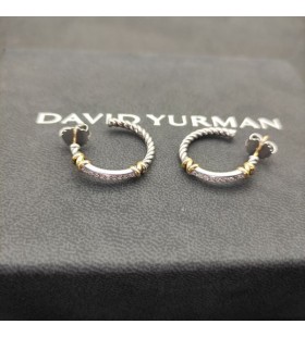 Naušnice, prstenje David Yurman Petite Helena Prelomi od srebra sa Žutim 18 Karatnog zlata i dijamanata 3/4 inča