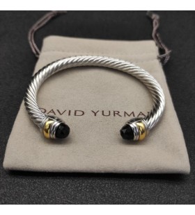 Klasična Ženska narukvica-prirubnica David Yurman od Srebra sa Žutim Zlatom 18 Karat i Crne ониксом 7 mm