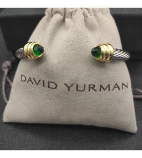 Klasična Ženska narukvica-prirubnica David Yurman od Srebra sa Žutim Zlatom 18 Karat i tamno zelenim dijamantom 5 mm