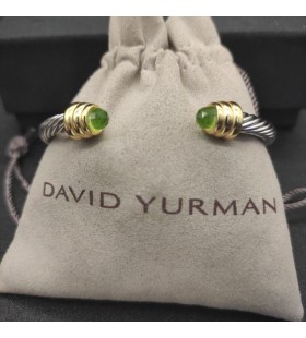 Klasična Ženska narukvica-prirubnica David Yurman od Srebra sa Žutim Zlatom 18 Karat i svijetlo zelenim dijamantom 5 mm