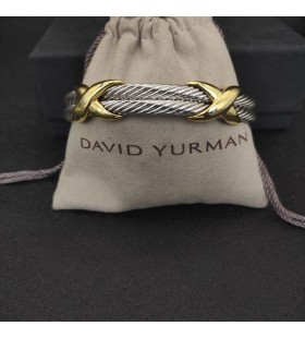 David Yurman Ženska Narukvica-Prirubnica Petite Helena Classic Cable Station od Srebra s 18-Karatnog Žutog Zlata 10 mm
