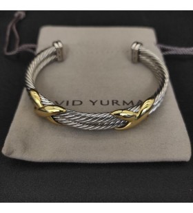David Yurman Ženska Narukvica-Prirubnica Petite Helena Classic Cable Station od Srebra s 18-Karatnog Žutog Zlata 10 mm