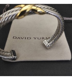David Yurman Ženska Narukvica-Prirubnica X Classic Cable Station od Srebra s 14-karatnog Žutog Zlata 10 mm