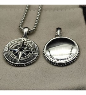 David Юрман Muški Morske Kompas-Amulet od Srebra sa Crnim Dijamantom u Sredini 20 mm