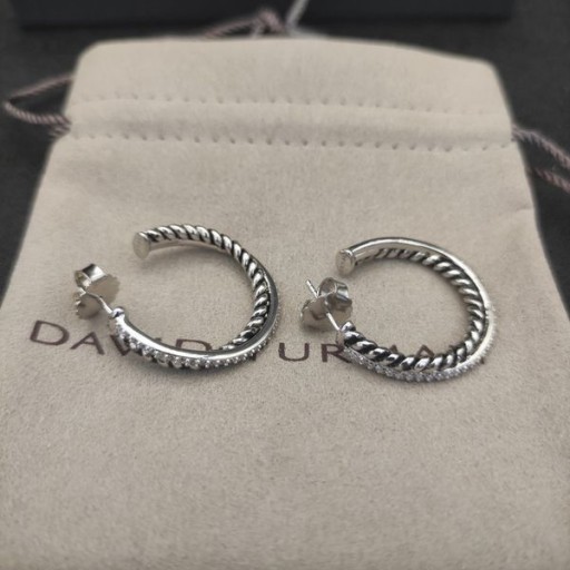 David Yurman Crossover Hoop Örhängen Sterling Silver, Diamanter Inre diameter 20mm