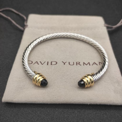 David Yurman Kvinnors Klassisk Kabel-Cuff Bracelet Sterling Silver med 18K Gult Guld och Svart Onyx 5mm
