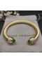 David Yurman Kvinnors Klassisk Cablespira Manschett Armband 18K Gult Guld med Ljus Gröna Diamanter 7mm