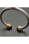 David Yurman Kvinnors Klassisk Cablespira Manschett Armband Sterling Silver med 18K Gult Guld Och Svarta Diamanter 7mm
