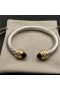 David Yurman Kvinnors Klassisk Cablespira Manschett Armband Sterling Silver med 18K Gult Guld Och Svarta Diamanter 7mm