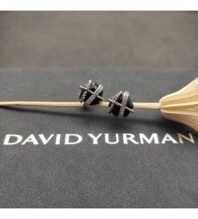 David Yurman Kabel-Wrap Örhängen Sterling Silver med Svart Onyx och Diamanter 11mm