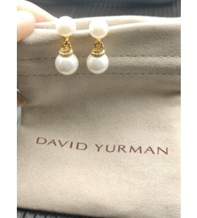 David Yurman Gult Guld 8+10 mm Dubbel Pärlörhängen