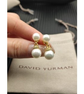 David Yurman Gult Guld 8+10 mm Dubbel Pärlörhängen