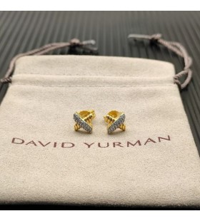 David Yurman Petite X Stud Örhängen 18K Gult Guld med Diamanter 8.4 mm