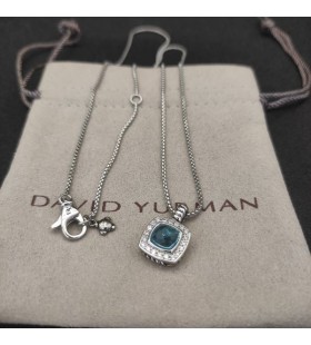 David Yurman Kvinnors Albion Hänge Sterling Silver med Blå Topas och Diamanter 11mm