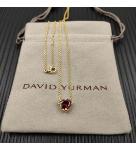 David Yurman Kvinnors Chatelaine Hjärta Hänge Halsband i 18K Gult Guld med Garnet 8mm