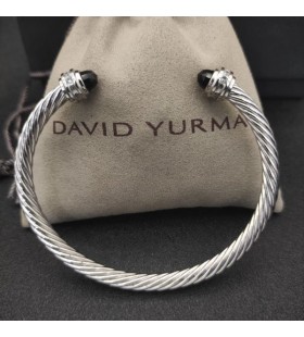 David Yurman Kvinnors Klassisk Kabel-Cuff Bracelet Sterling Silver med Svarta Diamanter 5mm