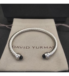 David Yurman Kvinnors Klassisk Kabel-Cuff Bracelet Sterling Silver med Svarta Diamanter 5mm