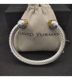 David Yurman Kvinnors Klassisk Kabel-Cuff Bracelet Sterling Silver med Sten och Diamanter 7mm