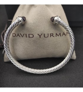 David Yurman Kvinnors Klassisk Kabel-Cuff Bracelet Sterling Silver med Lila Diamanter 5mm