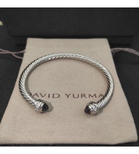 David Yurman Kvinnors Klassisk Kabel-Cuff Bracelet Sterling Silver med Lila Diamanter 5mm