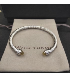 David Yurman Kvinnors Klassisk Kabel-Cuff Bracelet Sterling Silver med Gula Diamanter 5mm