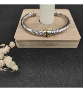 David Yurman Kvinnors Klassisk Kabel-Station Manschett Armband Sterling Silver med 18K Gult Guld och Svarta Diamanter 4mm