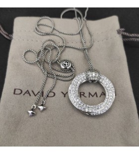 David Yurman Kvinnors Pavé Crossover Hänge Halsband i 18K Vitt Guld med Diamanter 30mm
