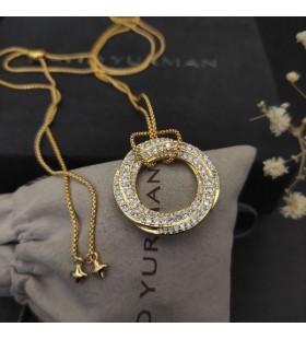 David Yurman Kvinnors Pavé Crossover Hänge Halsband i 18K Gult Guld med Diamanter 30mm