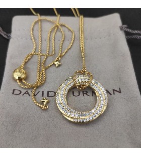 David Yurman Kvinnors Pavé Crossover Hänge Halsband i 18K Gult Guld med Diamanter 30mm