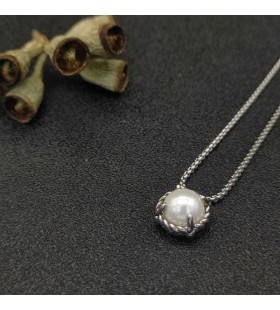 David Yurman Kvinnors Petite Chatelaine Hänge Halsband Sterling Silver med Pärlor 8mm