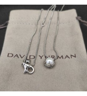 David Yurman Kvinnors Petite Chatelaine Hänge Halsband Sterling Silver med Pärlor 8mm