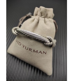 David Yurman Kvinnors Petite Helena Klassiska Kabel-Station Manschett Armband Sterling Silver med Diamanter, 7mm
