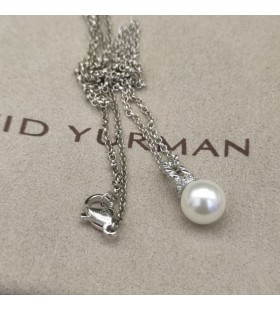 David Yurman Kvinnors Solari Hänge Halsband Sterling Silver med Pärlor och Diamanter 8mm