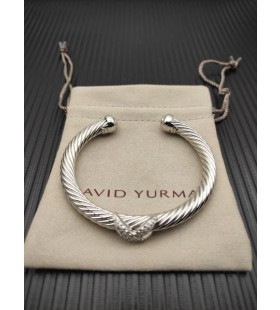 David Yurman Kvinnors X Cablespira Station Manschett Armband Sterling Silver med Diamanter, 7mm