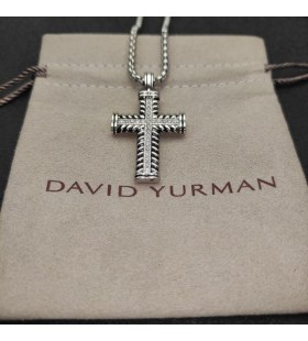 David Yurman Män Chevron Kors Hänge i Sterling Silver med Diamanter 41.5 mm