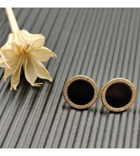 Petite DY Delar Stud Örhängen 18K Gult Guld med Svart Onyx och Diamanter 11mm
