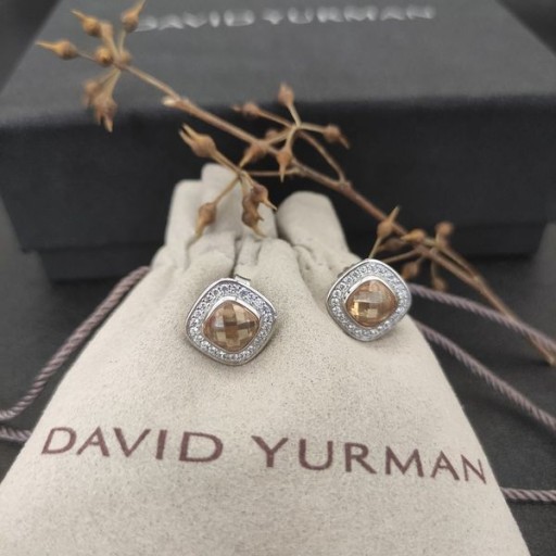David Yurman Albion Saplama Küpe Gümüş Şampanya Kristal ve Elmas 7mm