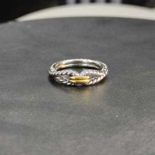 David Yurman Kablo çekme bandı Yüzük Gümüş 18K Sarı Altın 7mm