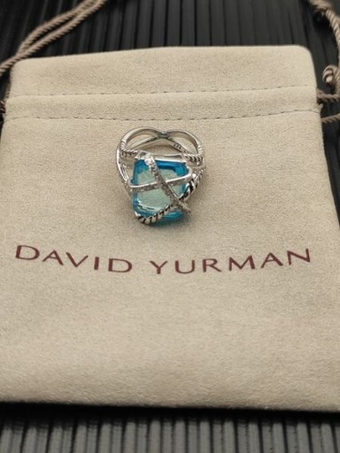 David Yurman Kablo Sarma Yüzük Gümüş Mavi Oniks ve Elmas 20.4 mm
