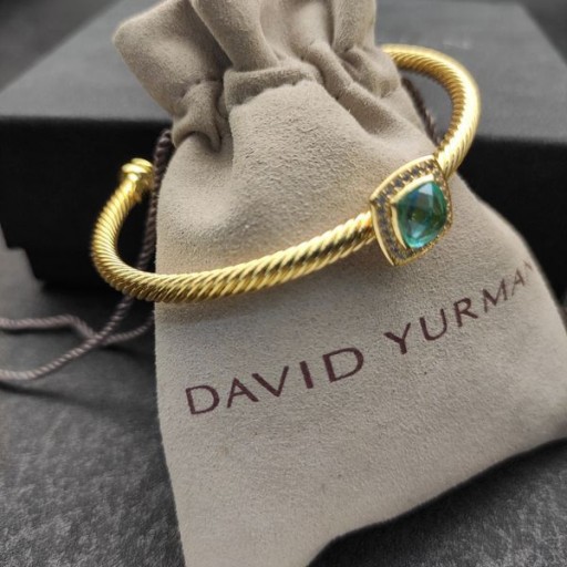 David Yurman Kadın Kablo Manşet Bileklik 18 AYAR Sarı Altın Mavi Pırlantalı 4mm