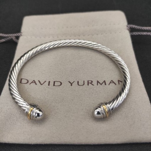 David Yurman kadın Klasik Kablo Manşet Bilezik Gümüş 14K Sarı Altın 5mm