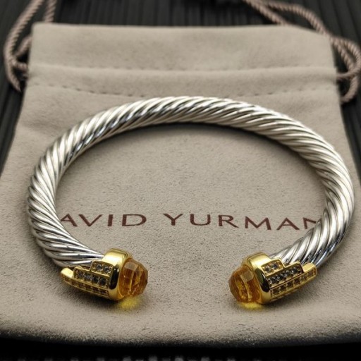 David Yurman kadın Klasik Kablo Manşet Bilezik Gümüş 18K Sarı Altın Sarı Elmas 7mm