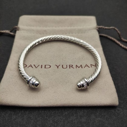 David Yurman Kadın Klasik Kablo Manşet Bilezik Pırlantalı Gümüş 5mm