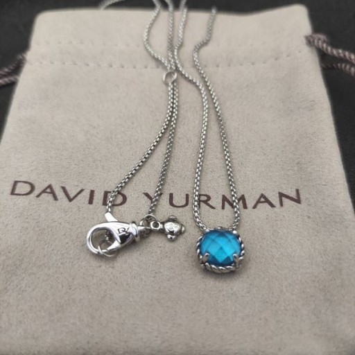David Yurman kadın Petite Chatelaine Kolye Kolye Gümüş Mavi Topaz ile 8mm