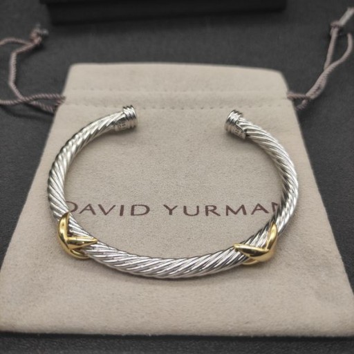 David Yurman kadın Petite Helena Klasik Kablo İstasyonu Manşet Bilezik Gümüş 14K Sarı 5mm